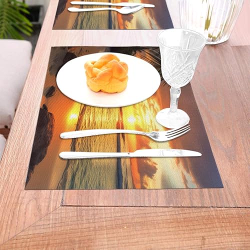 Lot de 6 sets de table en PVC tissé tropical plage et coucher de soleil