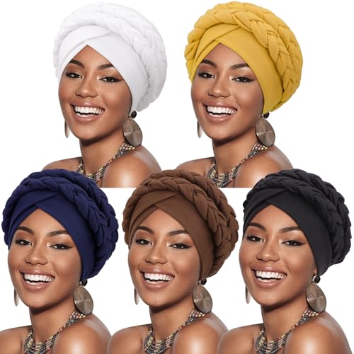 Image of DRESHOW African Women Turban Caps Beanie Twist Headscarf Pre-Tied Double Twisted Braids Headwraps for Women Chemo Cancer Cap