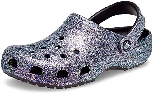 Crocs Unisex-Adult Classic Sparkly Clog | Metallic and Glitter Shoes, Black/Multi, 7 Men