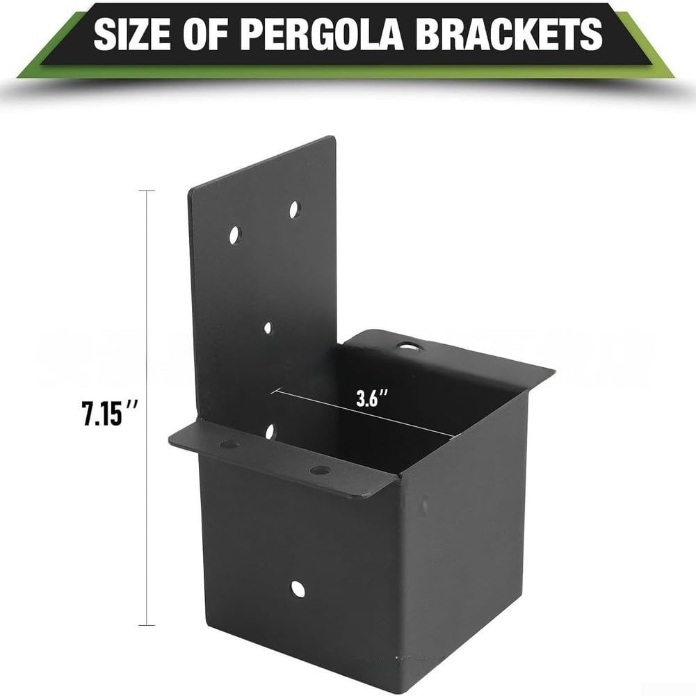 Set di staffe per pergola in acciaio zincato, per connettore a colonna per padiglione, con viti, kit di supporto in legno resistente, nero, 11 x 9 x 7 cm (4 pezzi)