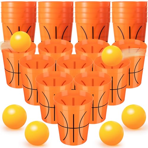 Maxdot 30 Pcs Basketball Party Game Set Include 22 Basketball Plastic Cups with 8 Balls 16 oz Reusable Plastic Cups for Adults Tailgate Game Birthday Party Supplies and Gifts