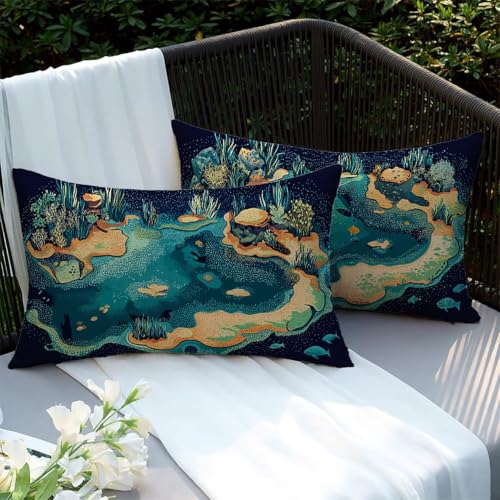 Housses de coussin lin corail 75x50cm Xlccaioo pour canapé de jardin extérieur - 2