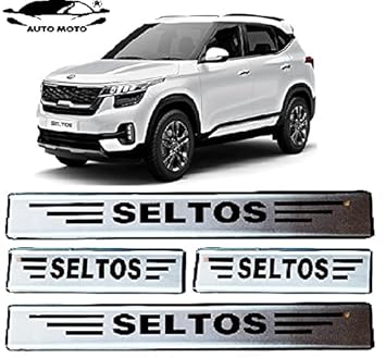 AUTO MOTO Stain Less Steel Silver Color Non-led Footstep Door Sill Plate for Kia Seltos (Set of 4)
