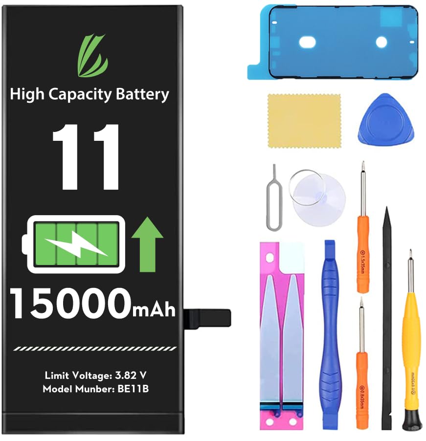 LL TRADER Battery for iPhone 11, 15000 mAh High Capacity Replacement Battery for iPhone 11 (A2111, A2223, A2221) with Full Set Repair Tool Kit 2025 New Model