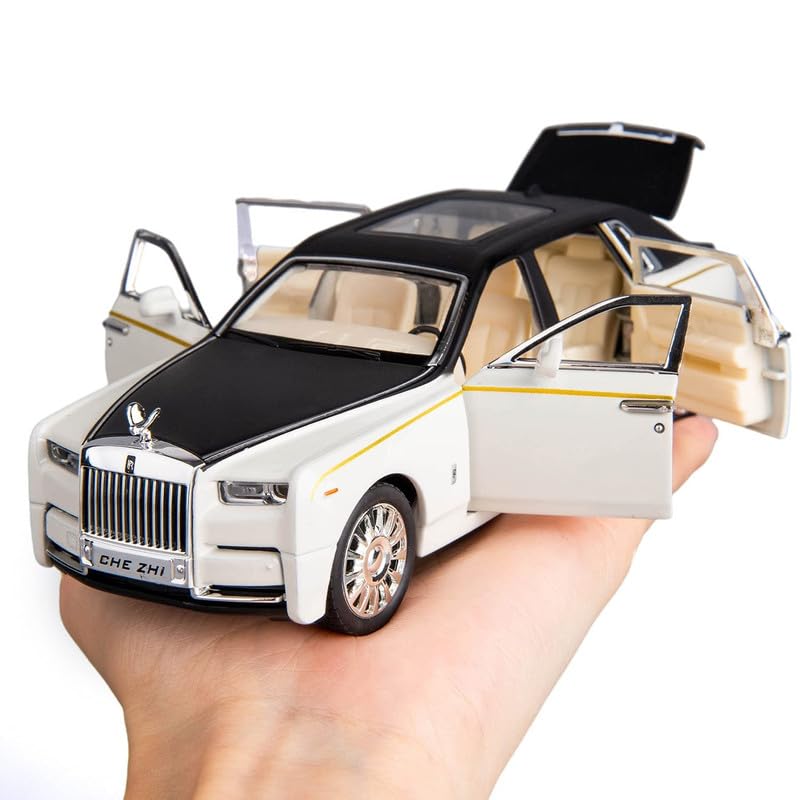 Image of Kids Model 1:32 Roll Royce Phantom Die Cast Metal Car Pull Back Action Opening Doors with Realistic Engine Sound Lights Toy Car Gift for Boys - White