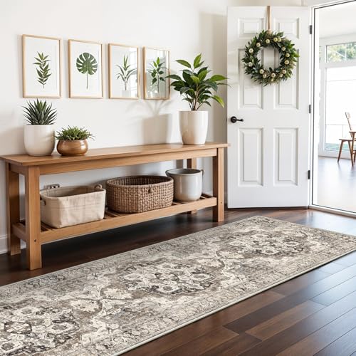 Washable 2x8 Hallway Runner Rug: Soft Kitchen Rug Non Slip Floor Runner for Bedroom Living Room Entryway Indoor Low Pile Vintage Carpet Runner(Beige, 2x8)