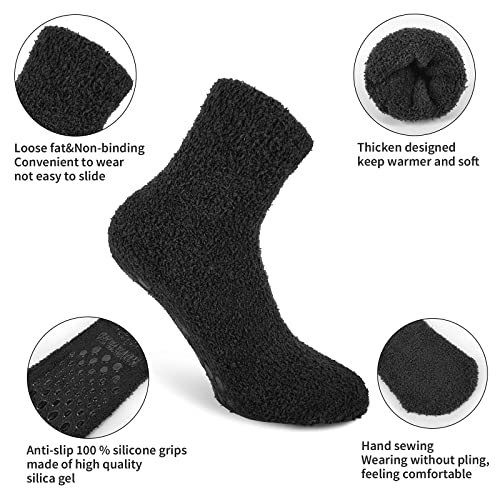 NOVAYARD Non Slip Fuzzy Grippy Sock Warm Fluffy Cozy Fleece Slipper Winter Hospital Socks for Men Women 4 Pairs4