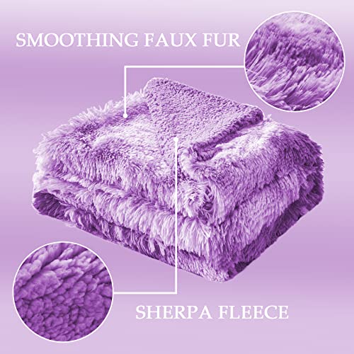 Exclusivo Mezcla Super Soft Fuzzy Faux Fur Throw Blanket, Fluffy Plush Cozy Reversible Shaggy Sherpa Fleece Blankets And Warm Throws For Couch Sofa Bed, 50X60 Inches, Purple #TOP1