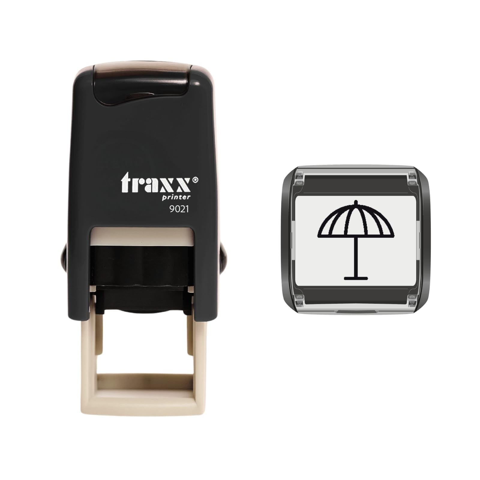 Traxx 9021 Loyalty Card Self Inking Rubber Stamp Garden Store Outdoors Sun Umbrella Shop Bed Beach *A Black Parasol Design** โ image 1
