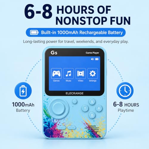 Image of G5 Handheld Retro Game Console with 3.0 Inch Colour Screen, 1000mAh Rechargeable Battery, AV TV Output, Portable Video Game Player for Kids & Adults, Multicolour