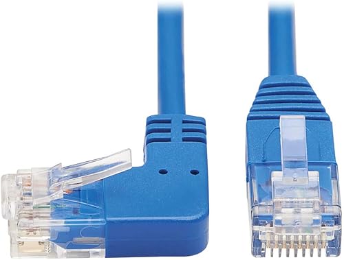 Tripp Lite Cable Ethernet Cat6 en ángulo izquierdo, Cable de conexión de red UTP delgado moldeado Gigabit, azul, 15 pies (N204-S15-BL-LA)