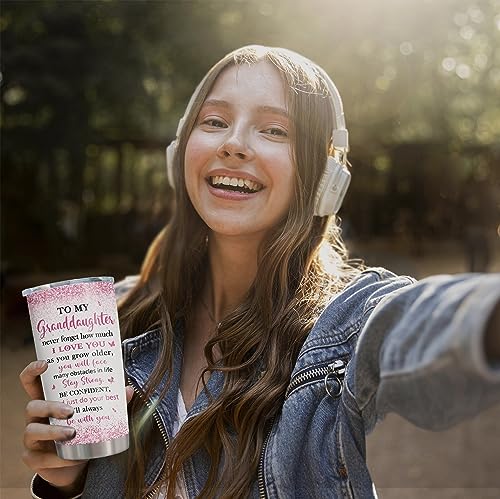 Image of ZANIION Granddaughter Gifts from Grandma, Granddaughter Gifts Tumbler, Great Gifts for Granddaughter, Granddaughter Birthday Graduation Gift from Grandparents, To My Granddaughter Coffee Cup 20oz 1PC