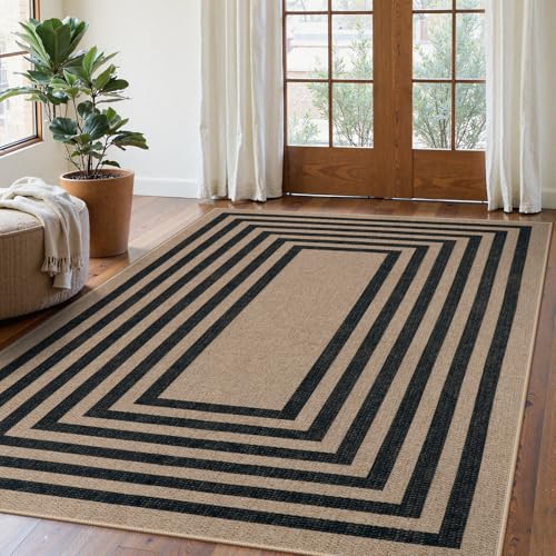 Lahome Modern Geometric Easy Jute Dining Room Rug, 5x7 Modern