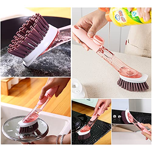 Cenbee Soap Dispensing Dish Brush With 4 Replaceable Heads, Updated No Leaking Soap Dish Scrubber Soap Dispenser, Kitchen Dish Brush With Soap Dispenser For Pot Pan Sink Cleaning(Blue) #TOP1