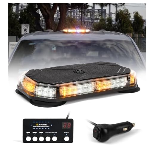 Xprite LED Strobe Light Magnetic Mount Emergency Traffic Security Warning Caution Flashing Plow Light, for Construction Vehicles Tow Trucks- White Amber