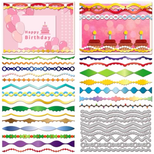 GLOBLELAND Birthday Party Border Metal Die Cuts for Crafting Edge Frame Metal Cutting Die Base Border Cutting Dies for DIY Scrapbooking Photo Album Decorative Embossing Paper Card