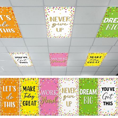 6 Pcs Fluorescent Light Covers with 60 Magnets Decorative for Classroom Ceiling Lights 4 x 2 Feet Magnetic Light Cover Filter Easy Install for Office Hospital Home Ceiling Supplies (Colorful Confetti)