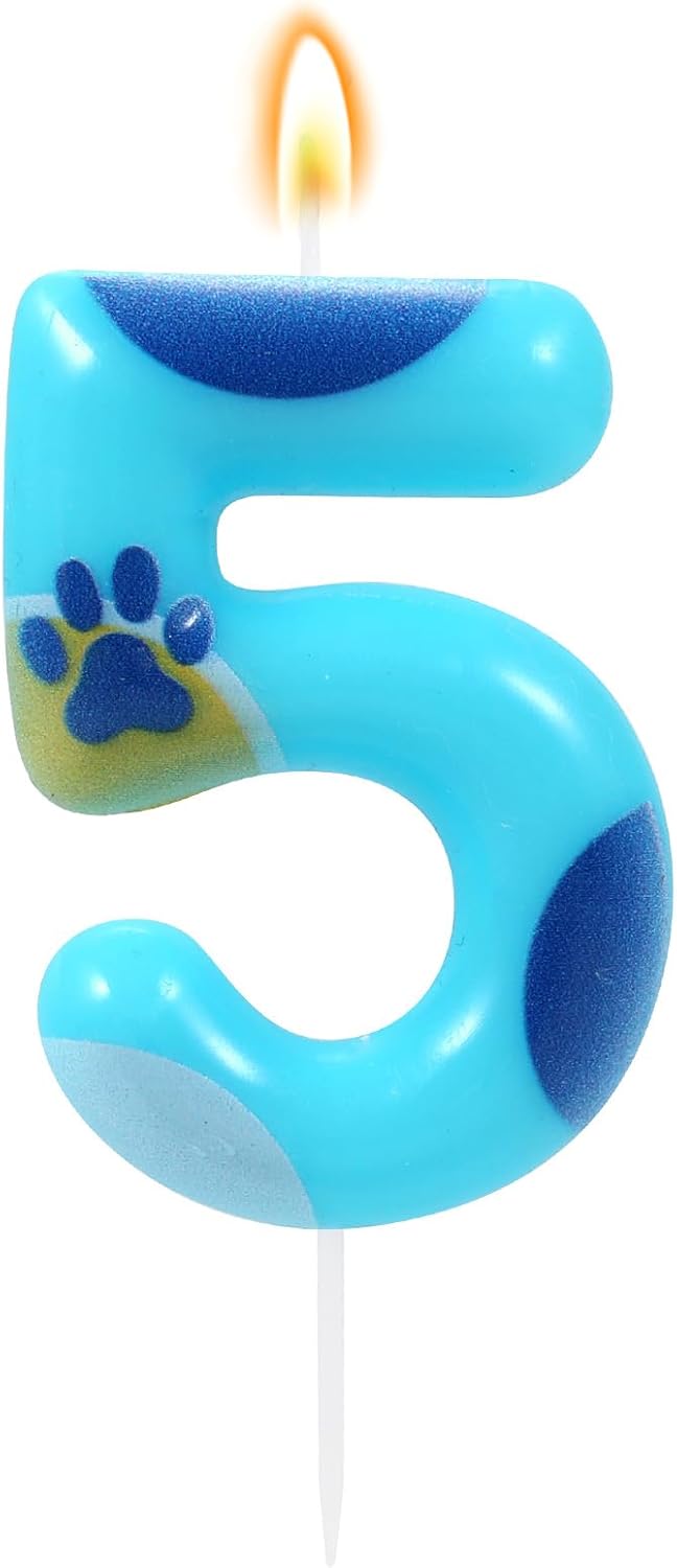 Blue 5th Birthday Candle Dog and Cat Paw Number 5 Candles Birthday Cake Topper Cupcake Decorations for Boy and Dogs Party Decor Anniversary Celebrations Supplies