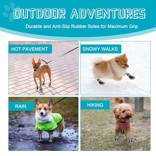 Hundeschuhe Pfotenschutz Outdoor, 4 Stück Hunde Schuhe mit Reflektierendem Klettverschluss, atmungsaktive Hundestiefel, Verstellbarer Pfotenschutz Hund für Kleine und Mittlere Hunde (Schwarz, 5)