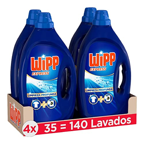 Wipp Express Limpieza Profunda Plus Frescor Activo, Detergente Líquido para Lavadora, 35 Lavados - Pack de 4, Total: 140 Lavados