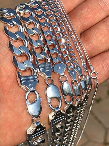 Harlembling Real Solid 925 Sterling Silver Cuban Chain - Flat Curb Necklace 2-14Mm - Great For Pendants Or Wear Alone - 3-220 Grams Heavy - Men's Or Ladies - Italy Made (26, 2Mm) #TOP3