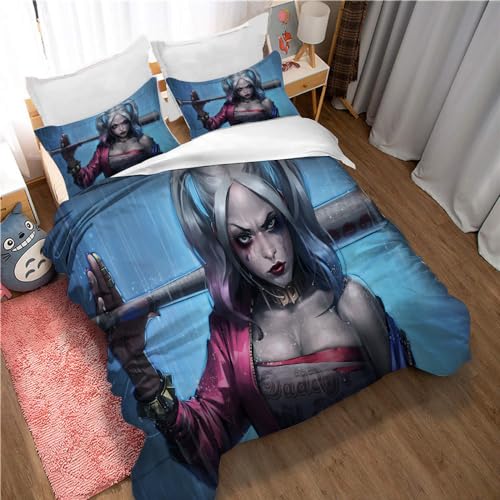 Ste-X Duvet Cover Kids Harley Quinn Bedding Set 220x240cm Bedroom Decor with 2 Pillowcases (135x200cm(Single),HQ 01)