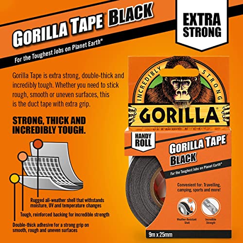 Image of Gorilla 3044401 Tape Handy Roll Black 9m, (Pack of 12)