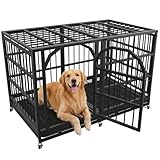 Asee'm 48 inch Heavy Duty Dog Crate for Large Dogs with Wheels, Escape Proof Indestructible Dog Kennel Large Big Cage Indoor for High Anxiety with Locks and Removable Trays (Black)