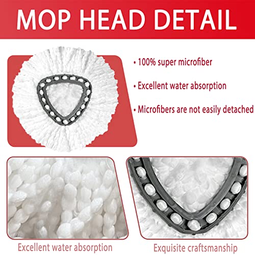 Spin Mop Replacement Head - 4Pack O Cedar Easywring Mop Refills Compatible With Triangle Spin Mop - Microfiber Mop Easy Cleaning Floor Head Mop For Floor Cleaning Includes 1 Rotating Mop Base #TOP3
