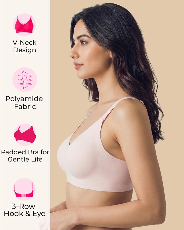 Image of Tweens Polyamide Padded Bonded Bra for Women | Full Coverage Wire-Free Bra | Lightly Padded Seamless Comfort | Soft Polyamide Fabric | Elastic-Free Bottom Band & Side Wings | Pack of 1|