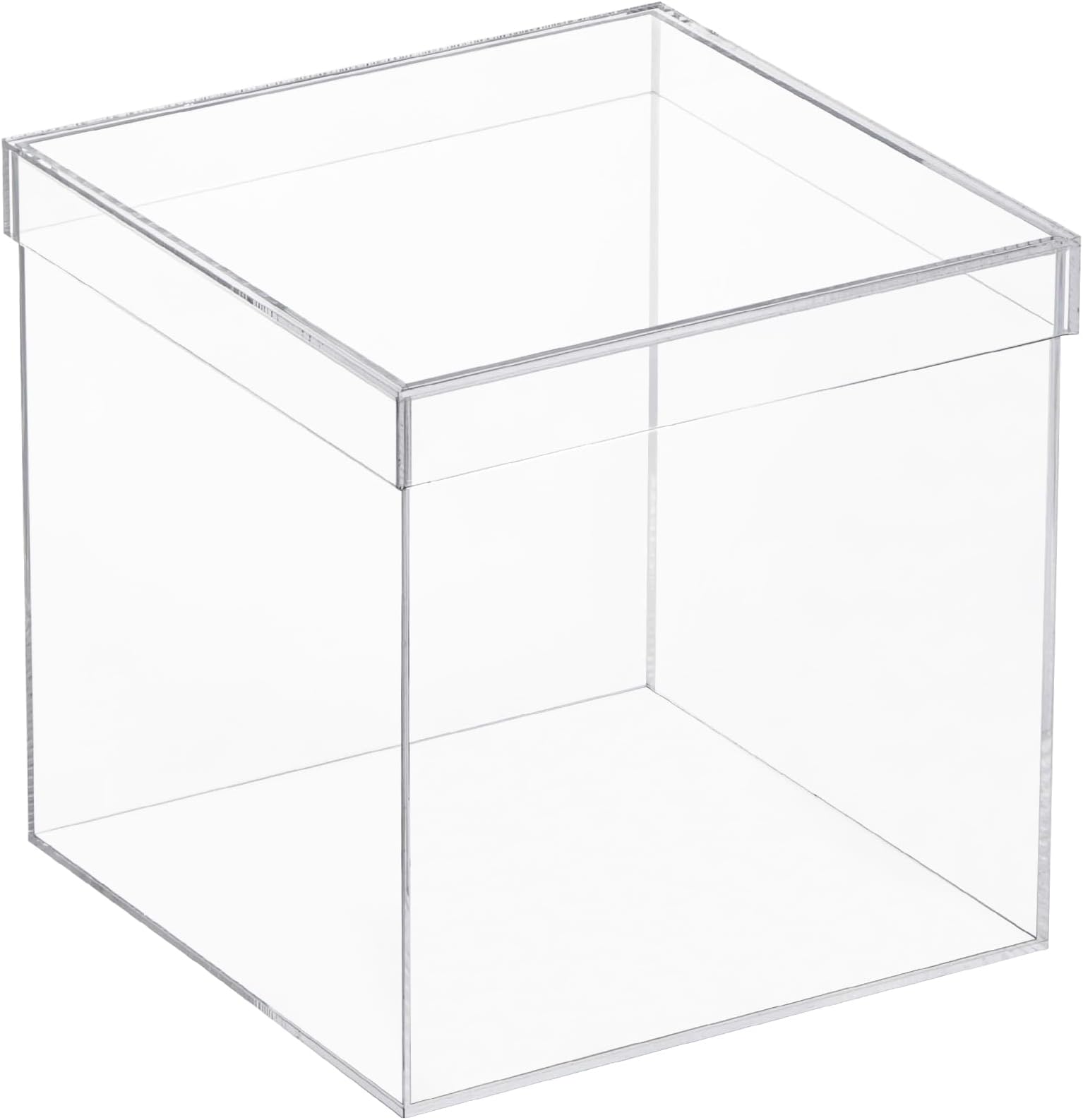 Worasign Clear Acrylic Square Cube Plastic Box, Plastic Rectangle Cube Containers with Lid, Storage Boxes 7.9x7.9x7.9 Inches for Tiny Jewelry Beads, Coins, Craft Supplies, Sewing Home Organizers