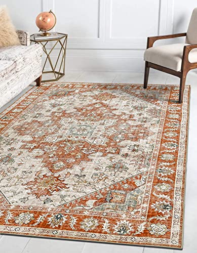 Green Decore Vernal Milagros - Alfombra Persa Lavable a máquina, Antideslizante, para Sala de Estar, Dormitorio, Comedor, Pasillo, Entrada y Cocina, Color Naranja/Beige, 120 cm x 180 cm Cover