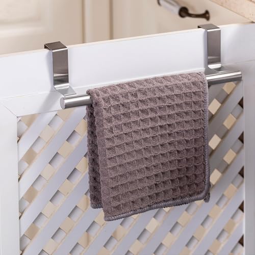 Image of Cabinet Door Towel Bar, Kitchen Towel Holder, Silver, Single | Extended Anti-Slip Arm, EVA Scratch Guard Pads, No-Drill Install, Stainless Steel Dish Towel Holder, Kitchen Towel Rack