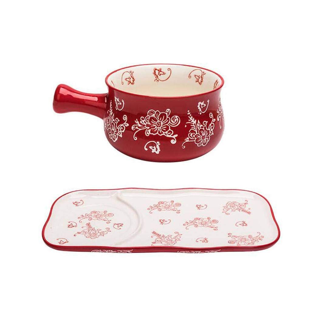 Miski do zupy z uchwytem ceramiczne japońskie ręcznie malowane zastawa stołowa pojedyncze natychmiastowe płatki owsiane śniadanie riotto z talerzem obiadowym - czerwone