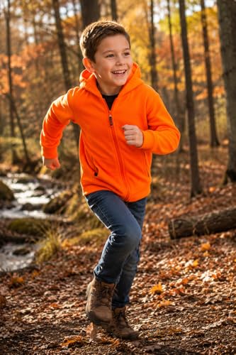 Image of TrailCrest by Treel Kids Orange Safety Full Zip High Visibility Thick Fleece Hoodie Sweatshirt Hunting Jacket