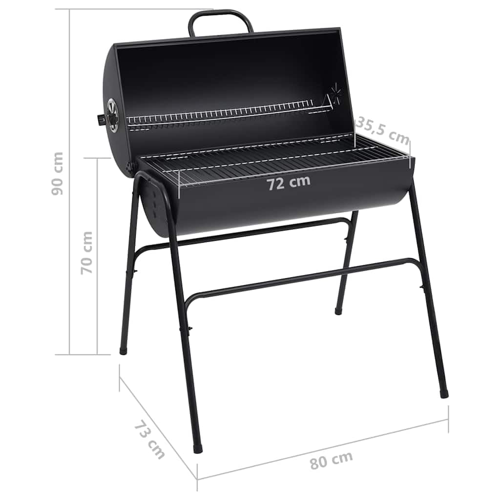 Barbecue a carbonella in acciaio con 2 griglie, rivestimento nero, dimensioni totali, 80 x 95 x 90 cm, griglia scaldavivande per terrazza, balcone, giardino, per grigliare carne e verdure