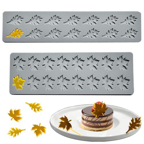 Acxydm 2PCS Maple & Oak Leaves Mould,Tuile Molds Silicone Baking Mold,Fondant Chocolate Molds Set with Silicone Leaf Mold and 3D Maple Candy Lace Silicone Molds for Making Sugar Craft,Cupcakes