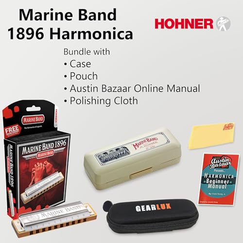 Hohner Marine Band 1896 Harmonica – Key of C Bundle with Case, Pouch, Austin Bazaar Online Manual, and Polishing Cloth - Les Beatles, Paul McCartney, John Lennon, RIngo Starr, George Harrison Hohner Marine Band 1896 Harmonica - Key of C Bundle with Case, Pouch, Austin Bazaar Online Manual, and Polishing Cloth – Image 3