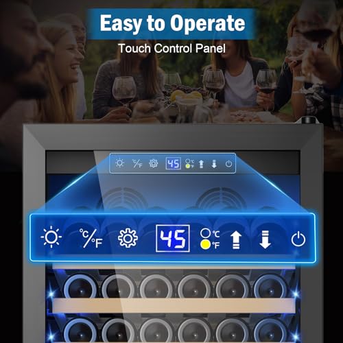 Image of Wine Fridge 24 Inch, 190 Bottles Freestanding or Built-in Wine Cooler Refrigerator with Sliding Rail Shelves, Professional Wine Cellar Low Noise, Black