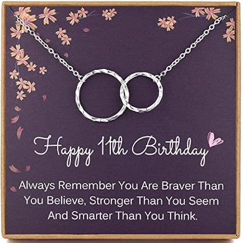 MADAOGO 11th Birthday Gifts for Girls, 925 Sterling Silver 2 Interlocking Circles Necklace, 11 Year Old Girls Birthday Presents, Birthday Gifts for Daughter, Granddaughter, Niece Cover