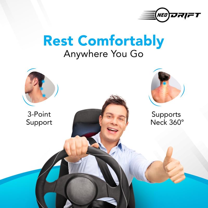 Image of Neodrift 'NeckFlow' - Neck Rest Cushion Orthopedic Velvet Memory Foam Pillow for Neck, Head, Shoulder Support - Pain Relief for Car, 1 Pc (Colour-Red)