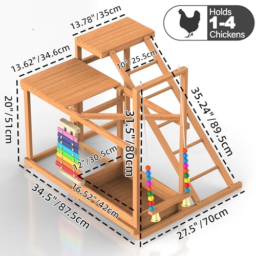 Image of Chicken Perch with Swing Xylophone Removable Feeder /Bath Wooden Roosting Bar Toy for Farms Easy to Clean