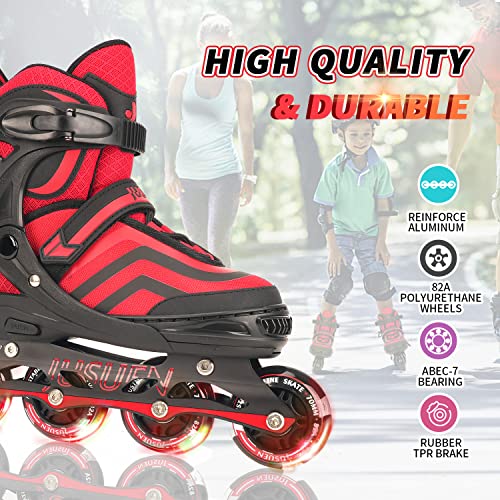 Jusuen Inline Skates For Kids,Adjustable Roller Blades Skates With Light Up Wheels For Girls And Boys Youth Adult -Red Medium(2-5Us) #TOP3