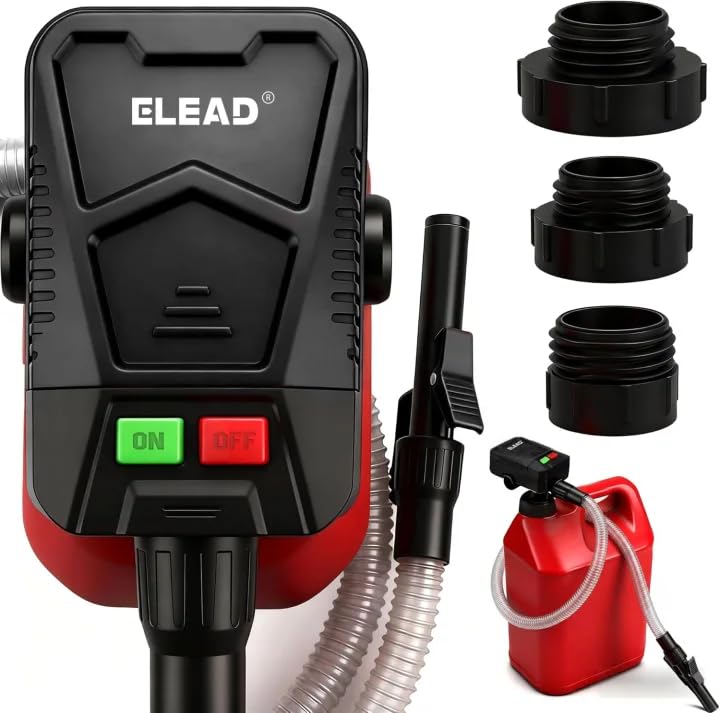 Battery-Powered Fuel Transfer Pump - 3.2 GPM No Spill Portable Gas Can siphon Pump with 3 Adapters, Extra Long Hose, Fuel Pump for Oil, Diesel, Gasoline (Batteries Not Included)