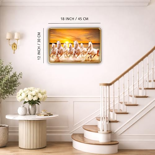 Image of XOPY Seven Running Horses with Golden Frame | Vastu 7 horses Raw Pyrite Painting for Home, Office & Living Room Wall Decore | 12X18 Inch Sparkle Laminated Frame | Best For Gifting (3096, 12X18)