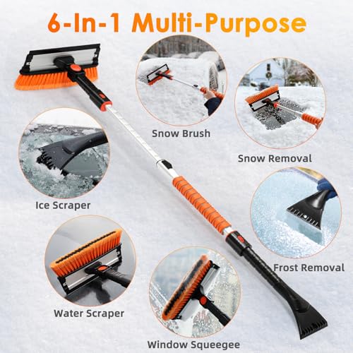 AstroAI 47.2" Ice Scrapers for Car Windshield, 3 in 1 Sturdy Snow Brush with Squeegee, 10 Adjustable Length Settings, Extendable Aluminum Handle, 180° Pivoting Snow Scraper for Car, Truck, SUV(Orange) - Thumbnail 5