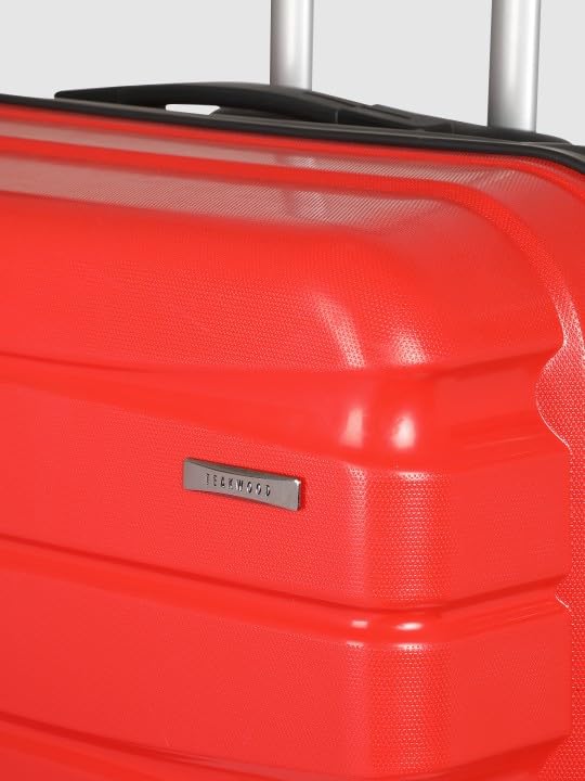 Image of Teakwood Small-Medium-Large 8 Wheels Trolley Bag, Hard Cabin with Zipper Closure, Adjustable Push Button & Cross Side Strap, TSA Lock System 360 Degree (Set of 3, Red)