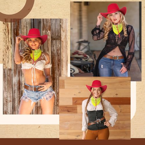 Image of Haysandy Halloween Men Cowboy Costume Hat with Bandana Belts Cowboy Cowgirl Hat Wide Cowgirl Brim Costume Accessories