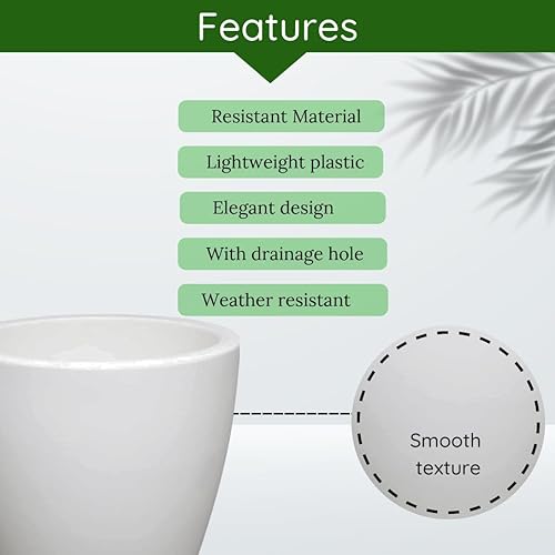 Miniatura 3 de Elly Décor Maceta de jardín de 12 pulgadas con drenaje, grande, redonda, moderna, ligera y extremadamente duradera, para patio, terraza, interior y