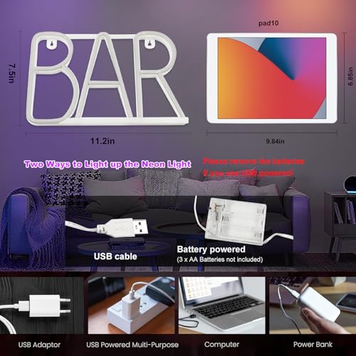 Image of Neon Bar Signs For Home Bar, Led Party Wall Decor Usb Powered Man Cave Neon Light For Bar Cart Decor, Bistro, Club, Pub, Business, Valentine Gifts (Blue)
